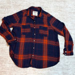 Mossimo Women’s XL Boyfriend Fit Red Blue Button Down Flannel Long Sleeve Shirt Photo 0