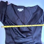 Kay Unger  Portrait Black Satin V-Neck Shawl Collared Sheath Evening Dress Size 8 Photo 6