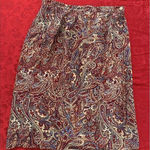 Talbots 100% Silk Paisley Lined Skirt Size 6 Petite Red Tan Blue Vintage Photo 0