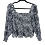 Nine West Black White Zebra Print Square Neck Smoked Lined Long Sleeve Blouse L Photo 1