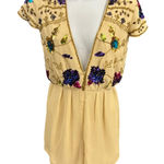 Maya Petite Women's Romper Beaded Sequins Floral Deep V Photo 0