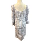 Moon River Striped Midi Dress Blue White Tie‎ Waist Long Sleeve Bell Sleeve Casual Photo 4