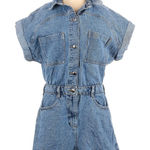 ZARA Solid Blue Short Sleeve Denim Romper - S Photo 0