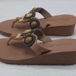 Olivia Miller Sandals Shoes Womens Size 7 Tan Beaded Thong Slip On Photo 0