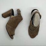 via spiga  Women's Suede Leather Tan Open Toe Buckle Sling Bootie Block Heel 10 Photo 1