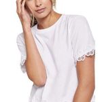 Forever 21 Women’s White Floral Embroidered-Trim Tee Size M Photo 0