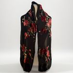 Women's Black And Red Floral Silk Velvet Scarf Photo 1