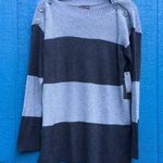 Vince Camuto Stripe Ribbed Knit Button Shoulder Casual Sweater Plus Size 2X Grey Photo 2