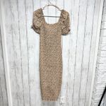 Mi Ami Dress Women Size Small Animal Print Ruched Puff Sleeves Bodycon Midi Boho Photo 6