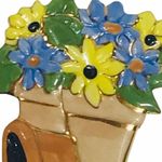 Flowers in Pots Pin, Blue, Yellow, Brown Green Photo 2