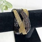 Metallic Tones Criss Cross Beaded Cuff Bracelet Photo 0