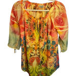 One World  Blouse‎ Women's Size Medium Floral Lightweight Sheer Pink orange Photo 0