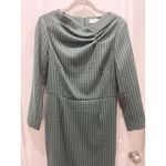 The Fold London Sheath Shift Green Tweed Pleated Neckline Dress Sz 12 Photo 2