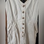 ASOS denim jumpsuit oatmeal wide leg straight beige lineny sleeveless pockets Photo 5