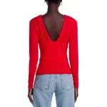 AQUA  Red Long Sleeve Plunge Top Ruched‎ Blouse V Neck Fitted Size S Photo 2