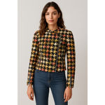 ZARA Trafaluc Floral Multicolor Houndstooth Moto Jacket Women’s Small Photo 8