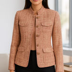 Lafayette 148 New York Petite Tweed Blazer Jacket Pink Tan Size 8 Linen Blend Photo 0