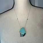 14k Gold Necklace w/‎ Black Diamond Accents & Faux Turquoise Pendant Photo 1