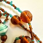 Blue and amber tone long glass beaded necklace Photo 7