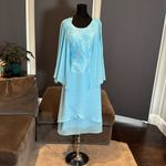 Womens Blue Chiffon Formal Dress Floral Lace Detail Matching Jacket Size 14 NWOT Photo 0