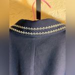 Vintage Navy Blue Dress with White Accents sheer sleeves belt w pearl details M Size M Photo 6