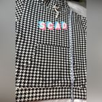 Chic Houndstooth Hoodie with Graphic Detail Black Photo 10