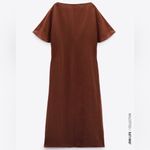 ZARA  New Beach Bohemian Linen Blend Brown Beaded Tunic Round Neck Dress Size L‎ Photo 2