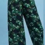 Anthropologie  Elevenses Navy & Kelly Green Floral Wide Leg Pants Photo 0
