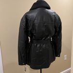 Kenneth Cole Winter long Faux leather jacket coat trench motorcycle jacket belted coat collar Photo 8