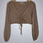 Princess Polly  beige‎ cropped knit long sleeve rouched top Xs/s CP3 Photo 0