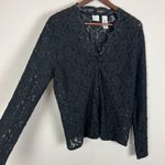 Emma James Cardigan Womens Large Black Lace Button Up Scallop Beaded Long Sleeve Photo 2