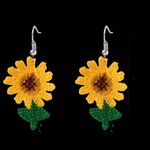 Cute Crochet Style Dangle Earrings Trendy‎ Sunflower Design Braiding Jewelry Yellow Photo 9