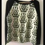 J. McLaughlin Ribbed Black and White Geometric Pattern Cotton Blend Boxy Sweater Photo 2