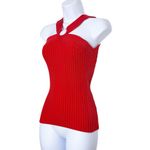 Cache Vintage Silk Blend Red Ribbed Halter Top Size S Photo 3