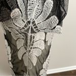 Kimono Cardigan Coverup Long Sheer Crocheted Mesh Boho Hippie Floral Black White Size M Photo 6