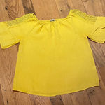 Terzo Millennio Italian Linen Top S/S Crochet Inserts Mustard Yellow LARGE Gold Photo 0