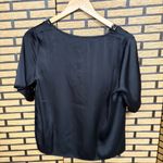 Joie  Black‎ Satin Lace Trim Short Sleeve Blouse Size Small Photo 1
