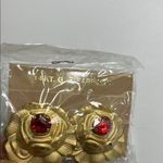 Gold and Red Vintage Floral Earrings Photo 8