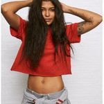 American Eagle Outfitters Red Crop Tshirt Size M Photo 0