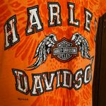 Harley Davidson Y2K Burnout Eagle Rhinestones V Neck Baby T Womens Small Orange Photo 7
