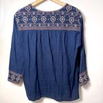Velvet Tees Velvet Popover Womens Blue Gray Embroidered Floral Peasant Hippie Boho Western L Photo 1