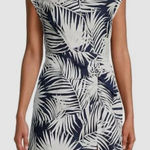 Milly $375  Women's Blue Maxwell Palm Leaf-Print Cap-Sleeve Dress Size 8 Photo 0