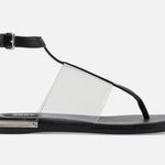 DKNY  Ava‎ Leather Ankle Strap Thong Sandals Women's Size 6 Black NWT Vinyl Photo 2