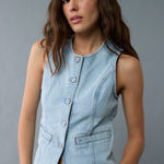 American Eagle NWT  Outfitters Light Blue Denim Vest Photo 0