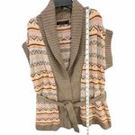 The Limited  Sweater Vest Womens S Tan Pink Fair Isle Open Front Belted Cardigan Photo 6