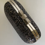 INC Sparkling Glitter Black Evie Clutch with Rhinestone Bow Silver Photo 0