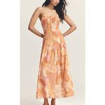 Farm Rio Women’s Large Linen Blend Orange Strapless Drop Waist Maxi Dress Floral Photo 10
