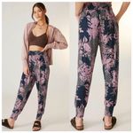 Daily Practice Cool Breeze Black Purple Floral Smocked Waist Jogger Pants Size S Photo 2