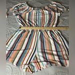 Derek Heart  Vibrant Orange and GREEN short Romper with Vertical Stripes Photo 3