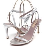 Deltan Miranda Leather Ankle Bow Strappy Dress Sandals Metallic Silver Size 9.5 Photo 1